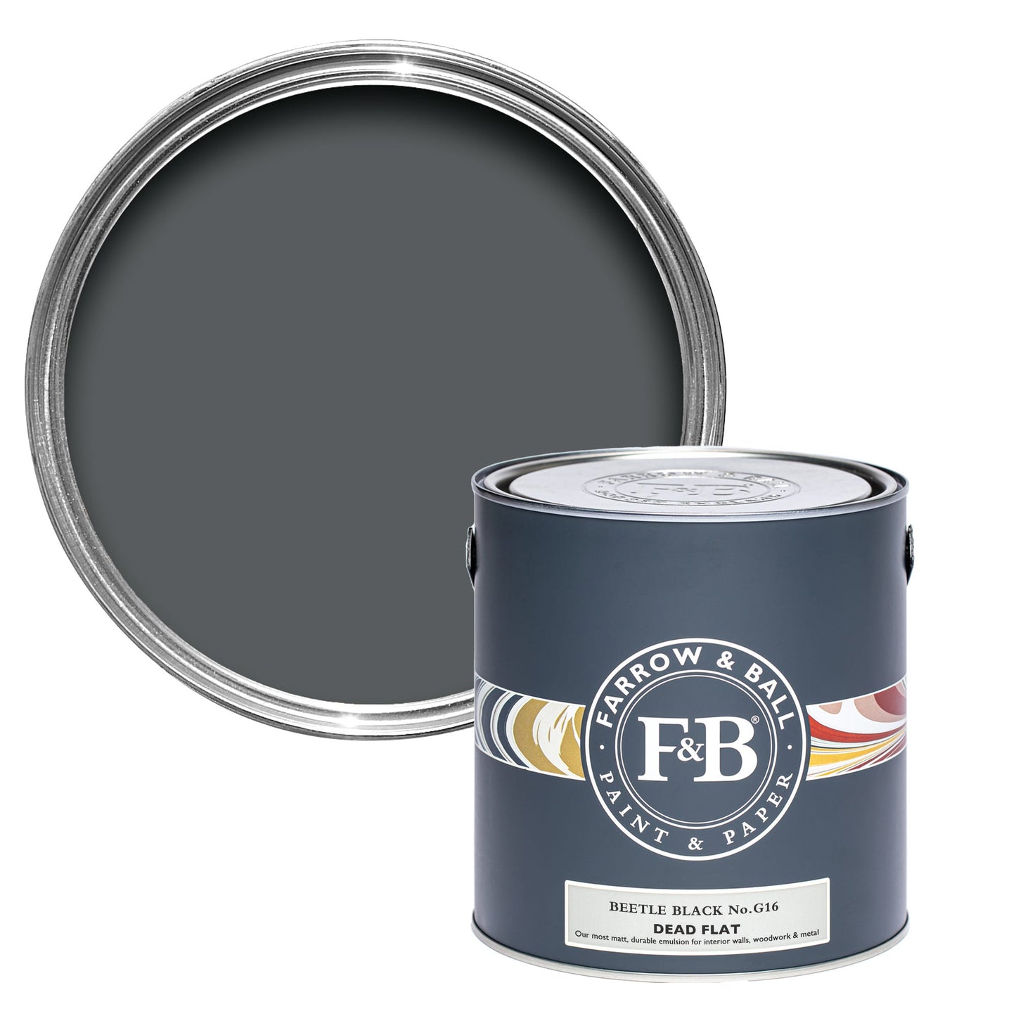 Farrow & Ball Beetle Black No. G16 - Dead Flat 2.5L